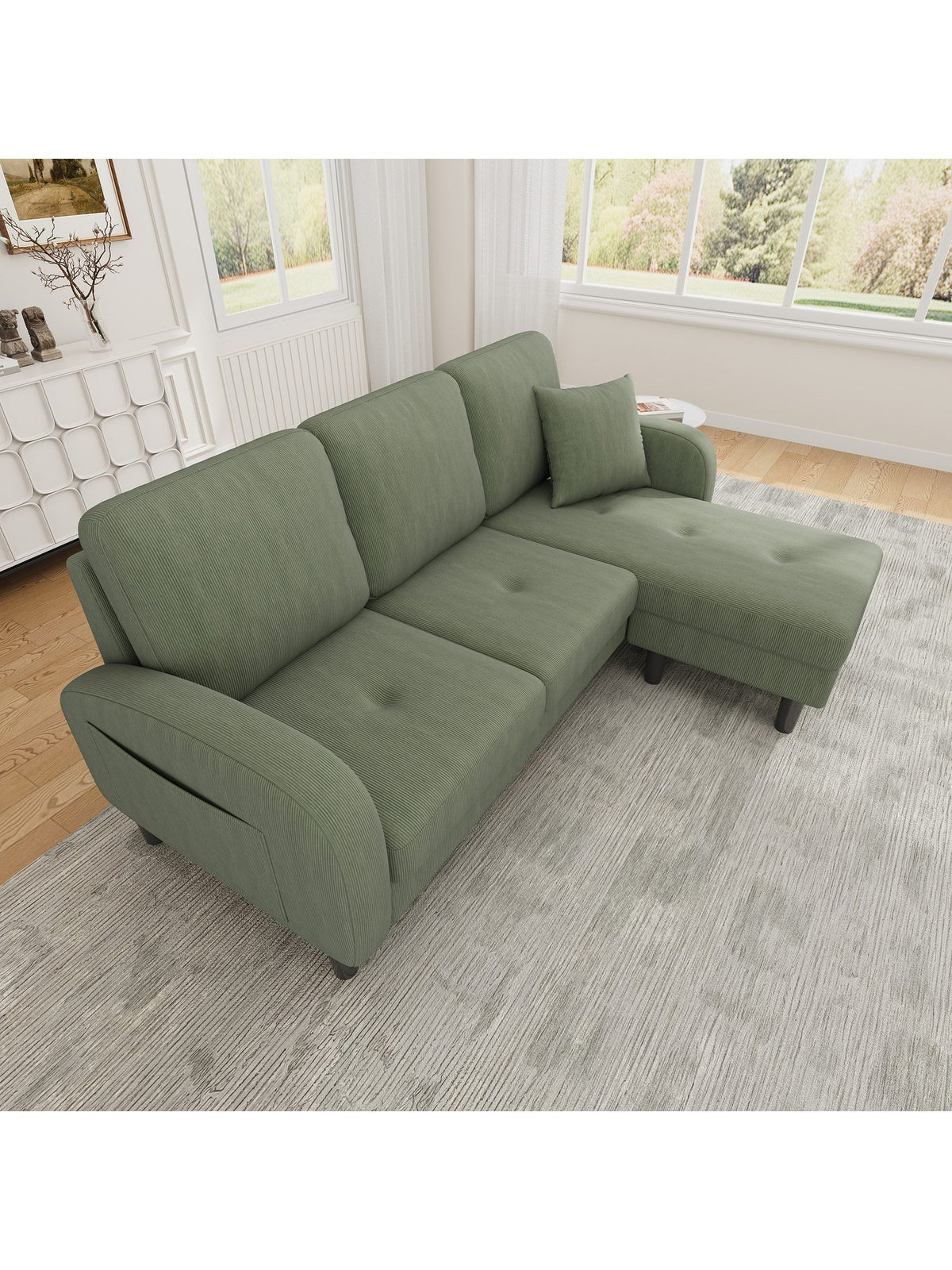 Grünes Cord Ecksofa MERAX von vorne