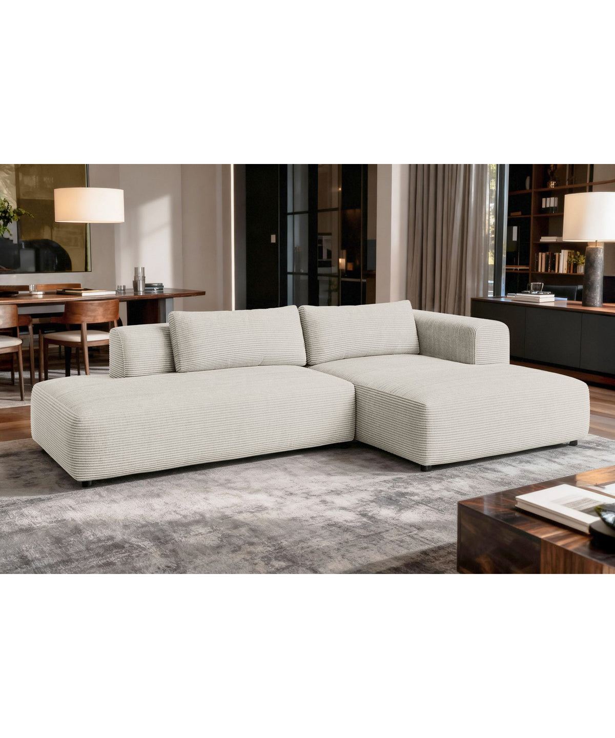 Cord Ecksofa TIARRA in Creme aus seitlicher Perspektive