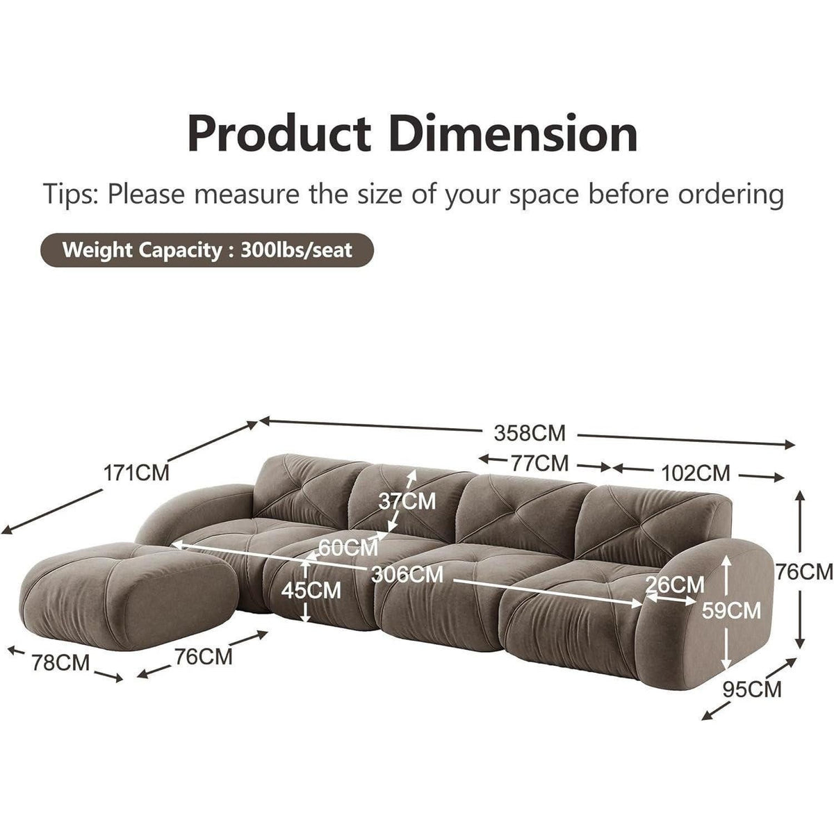 Modulare Cord Wohnlandschaft in Braun mit Fusshocker