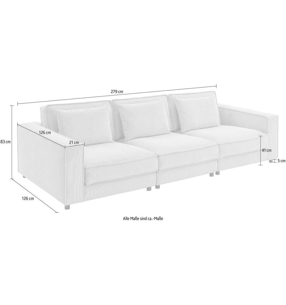 Cord Sofa VALAN im Wohnzimmer aufgestellt