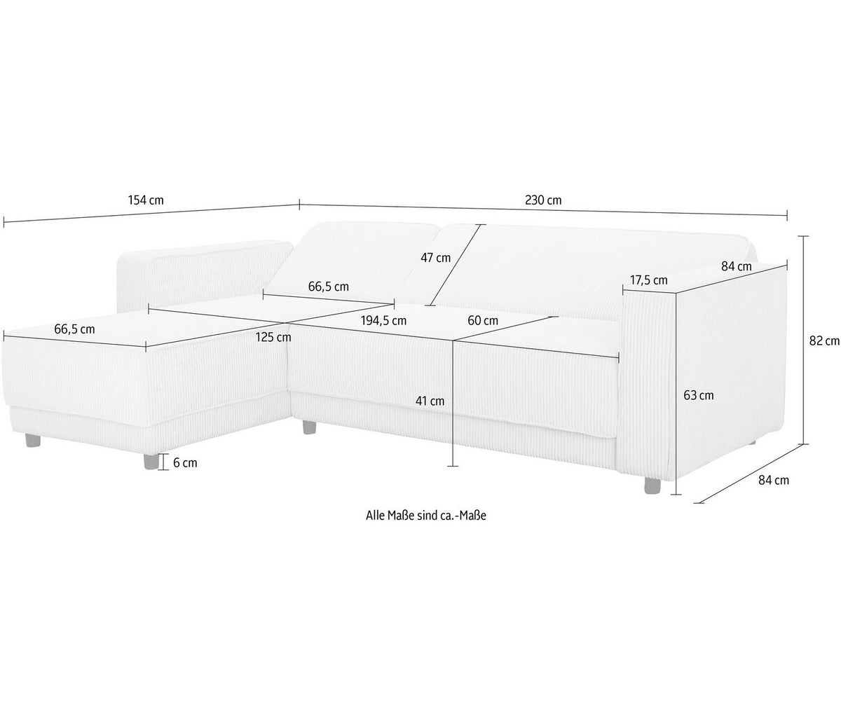Cord Ecksofa ALLIE seitliche Ansicht mit Recamiere
