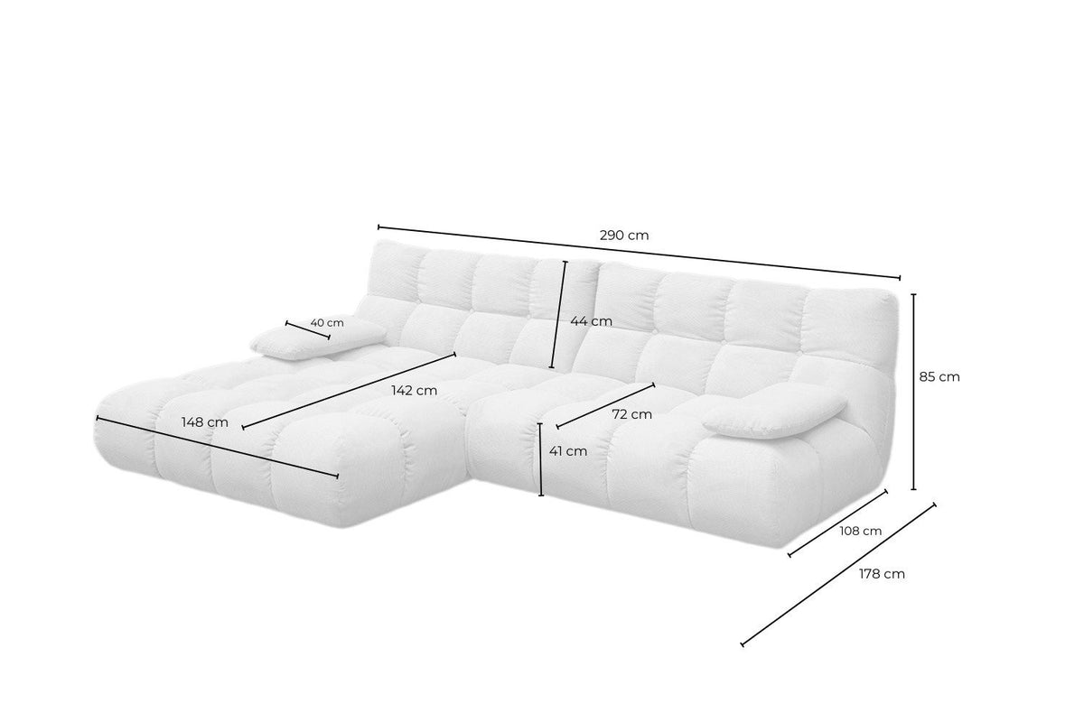 Silbernes Cord Ecksofa VIVIEN aus der Vogelperspektive