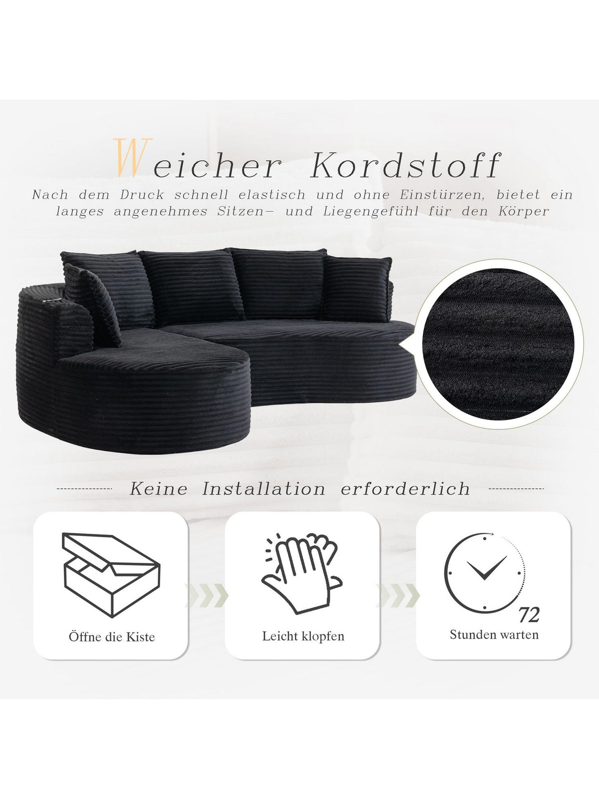 Integrierter Becherhalter des Cord Sofas BOGESOFA