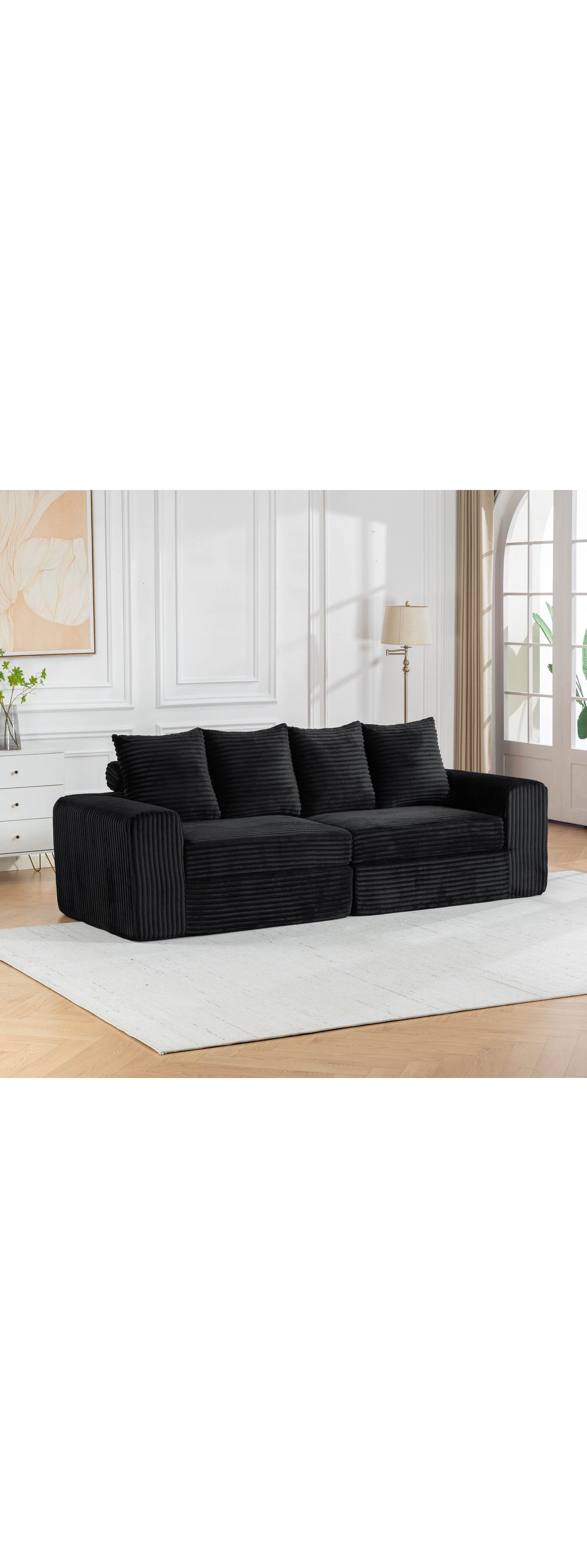 Schwarzes Cord Ecksofa mit Federkern in L-Form