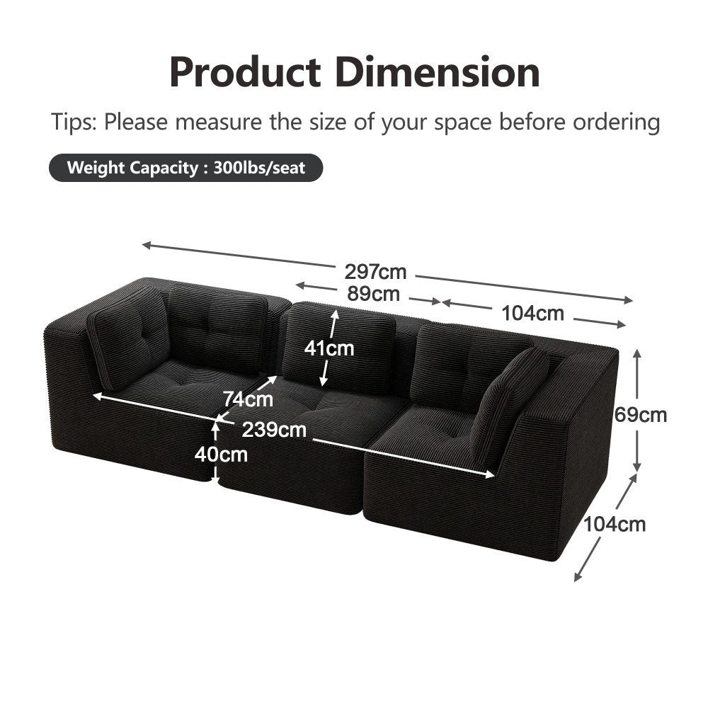 Modulare Cordmodule als Ecksofa mit Chaiselongue kombiniert