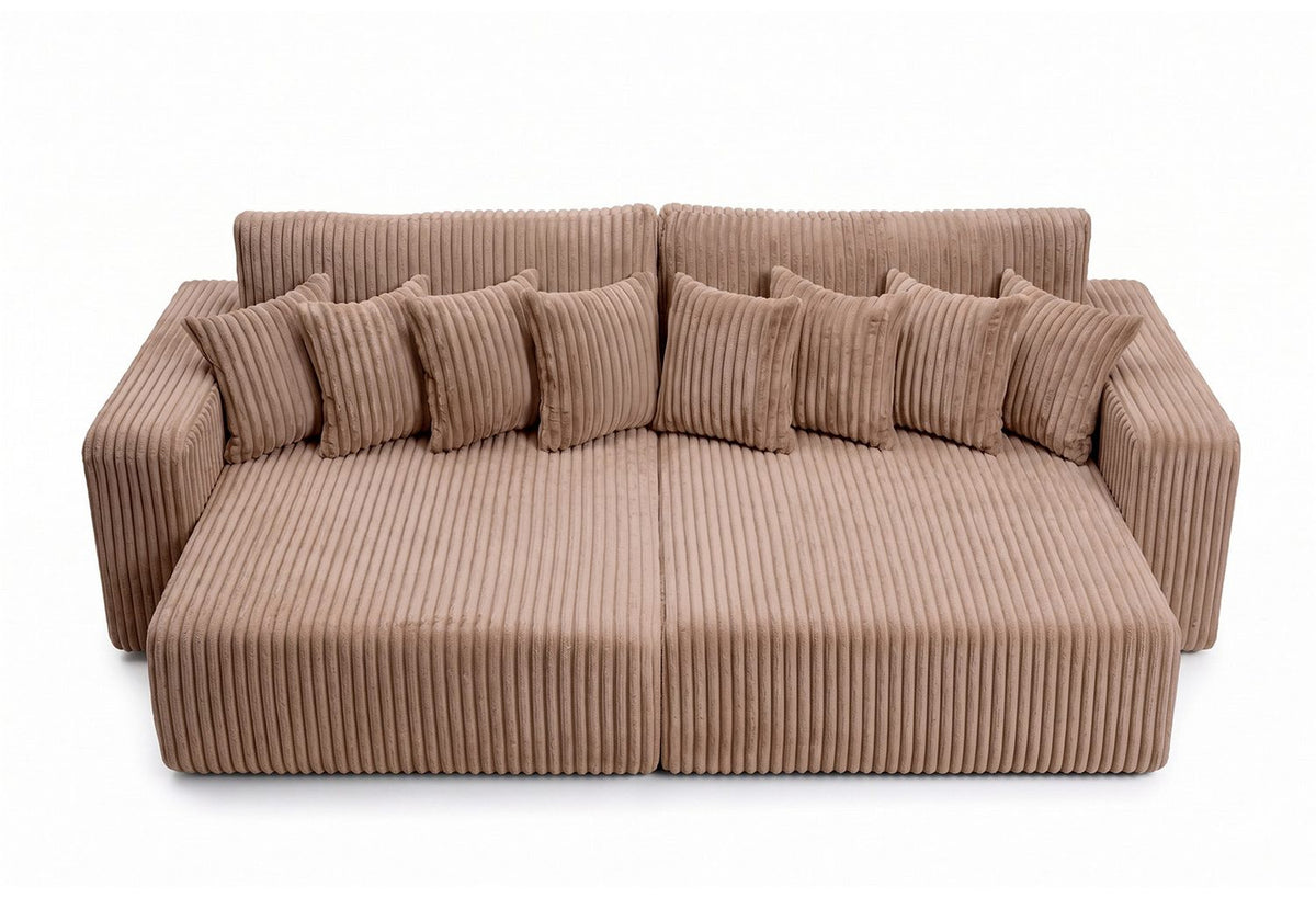 Cord Schlafsofa in Braun mit ausgeklappter Liegefläche