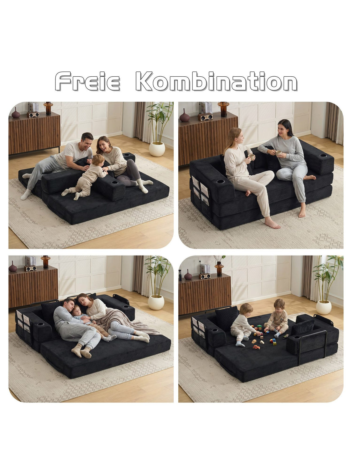 Cord Schlafsofa mit integriertem Cupholder