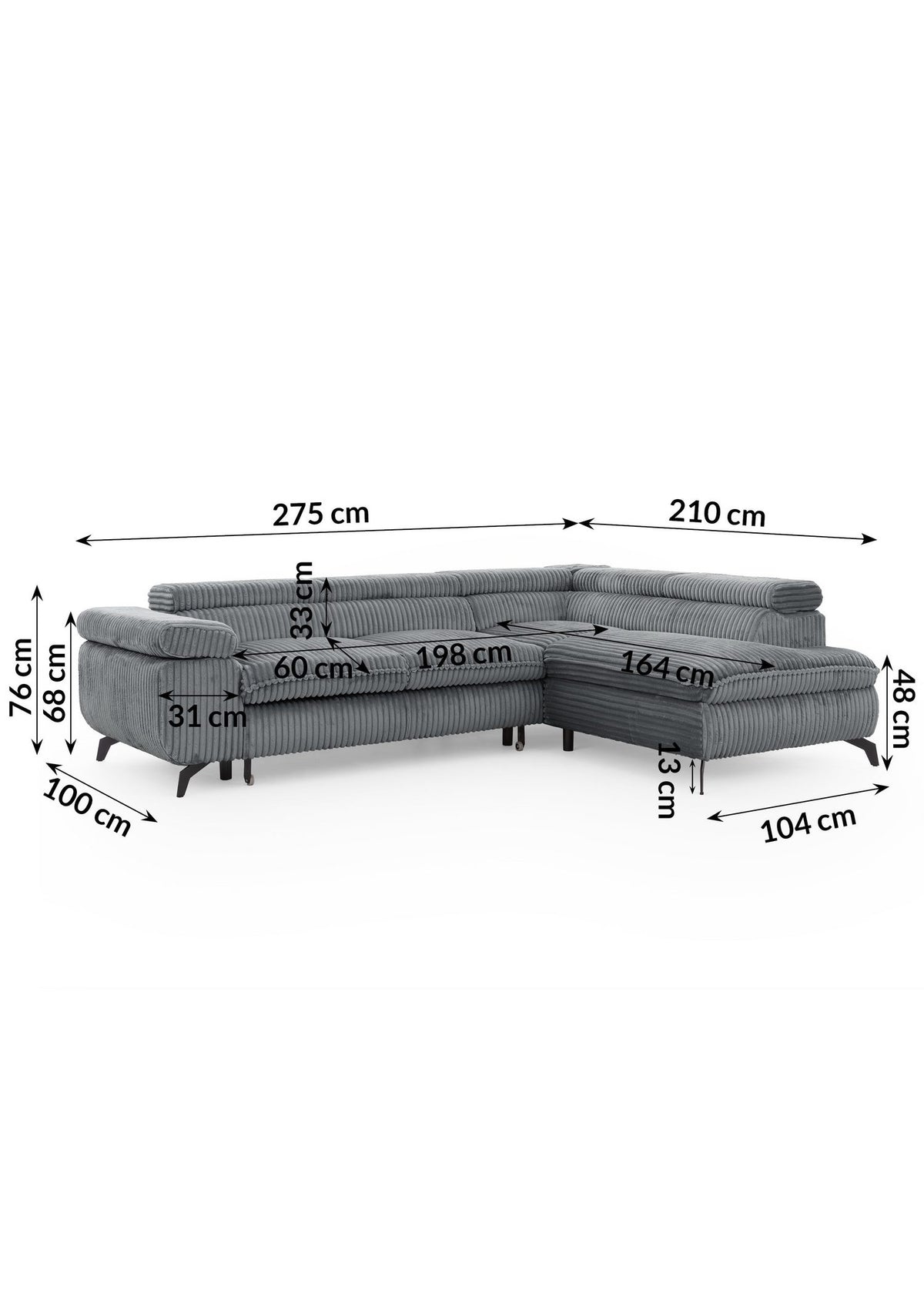 Cord Ecksofa BONNIE mit aufgebauter Liegefläche