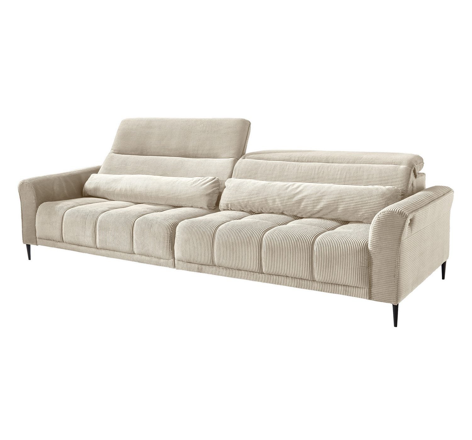 Big Sofa LOGAN aus Cord in Beige mit elektrischer Sitztiefenverstellung