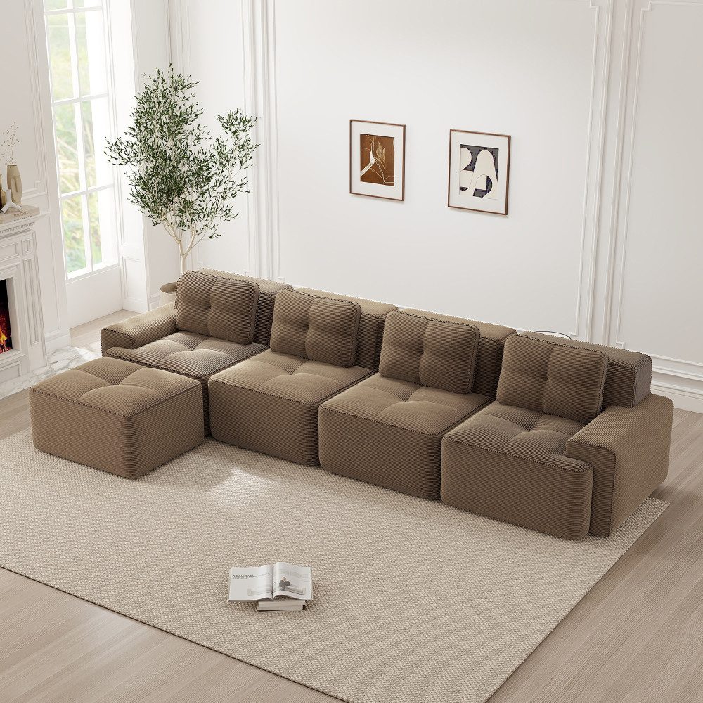 Tiefe Sitzfläche des modularen Cord Sofas CLOUD in Braun