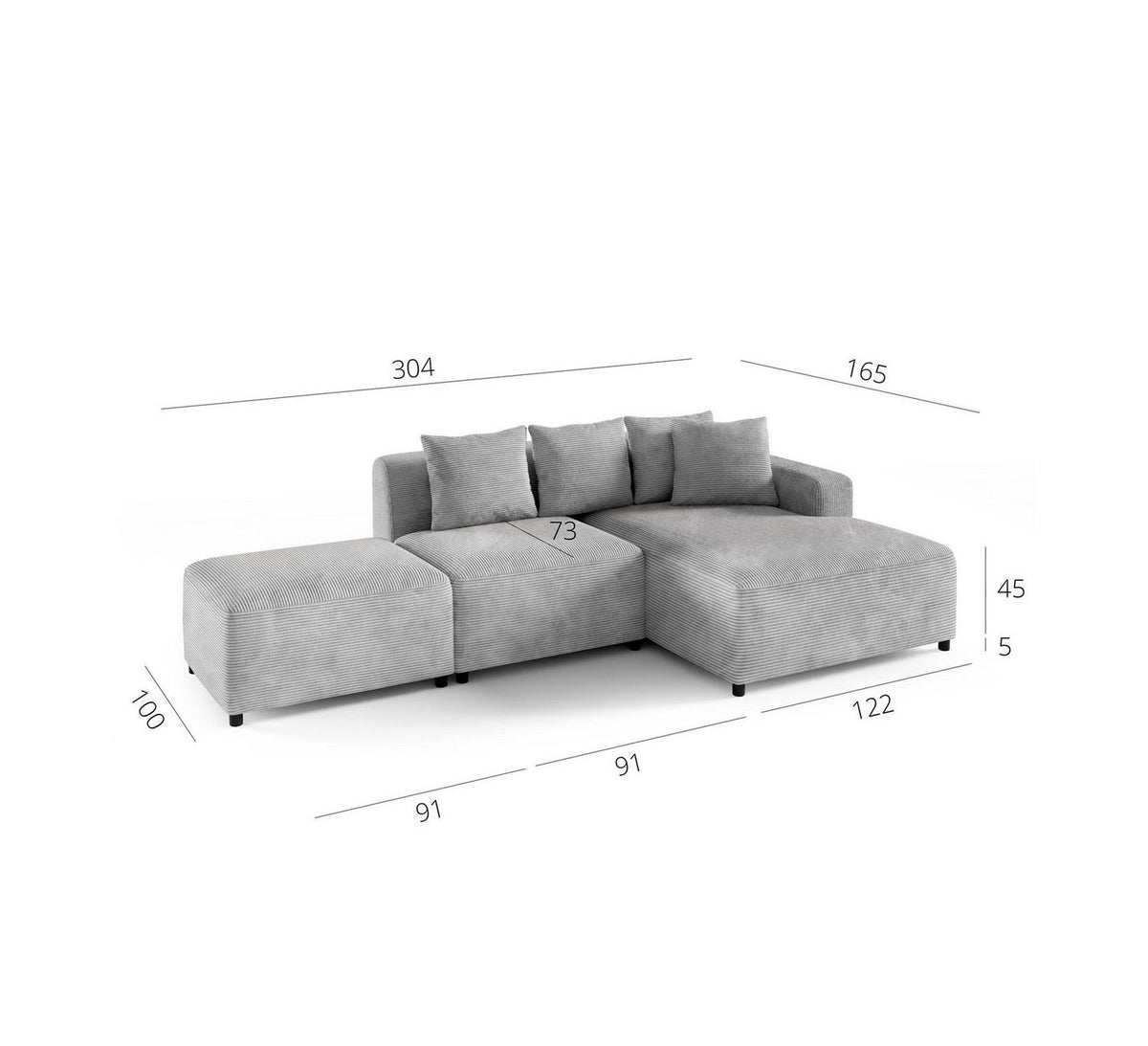 Cord Ecksofa MEGAN XS in Altrosa mit Polsterhocker