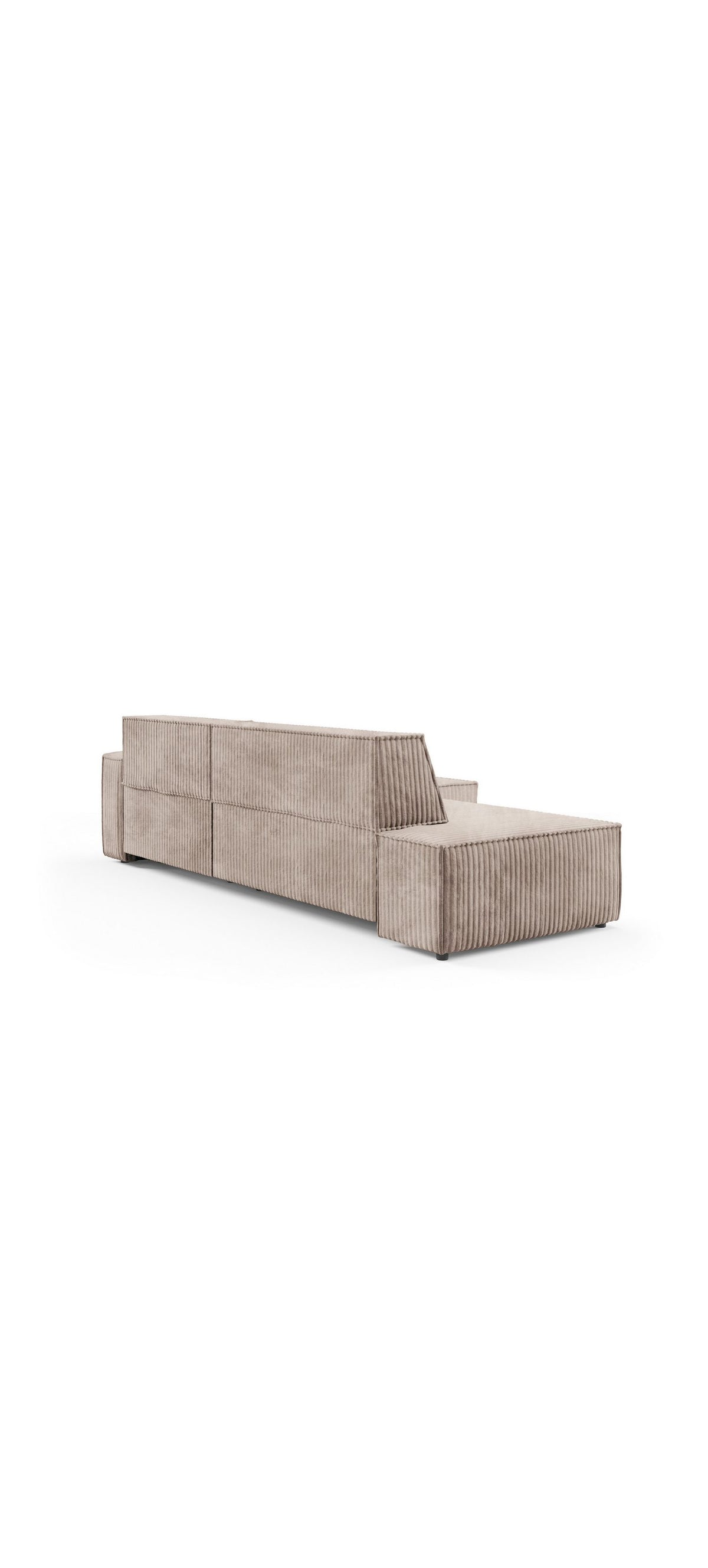 Bettkasten des Cord Ecksofas TILIA geöffnet