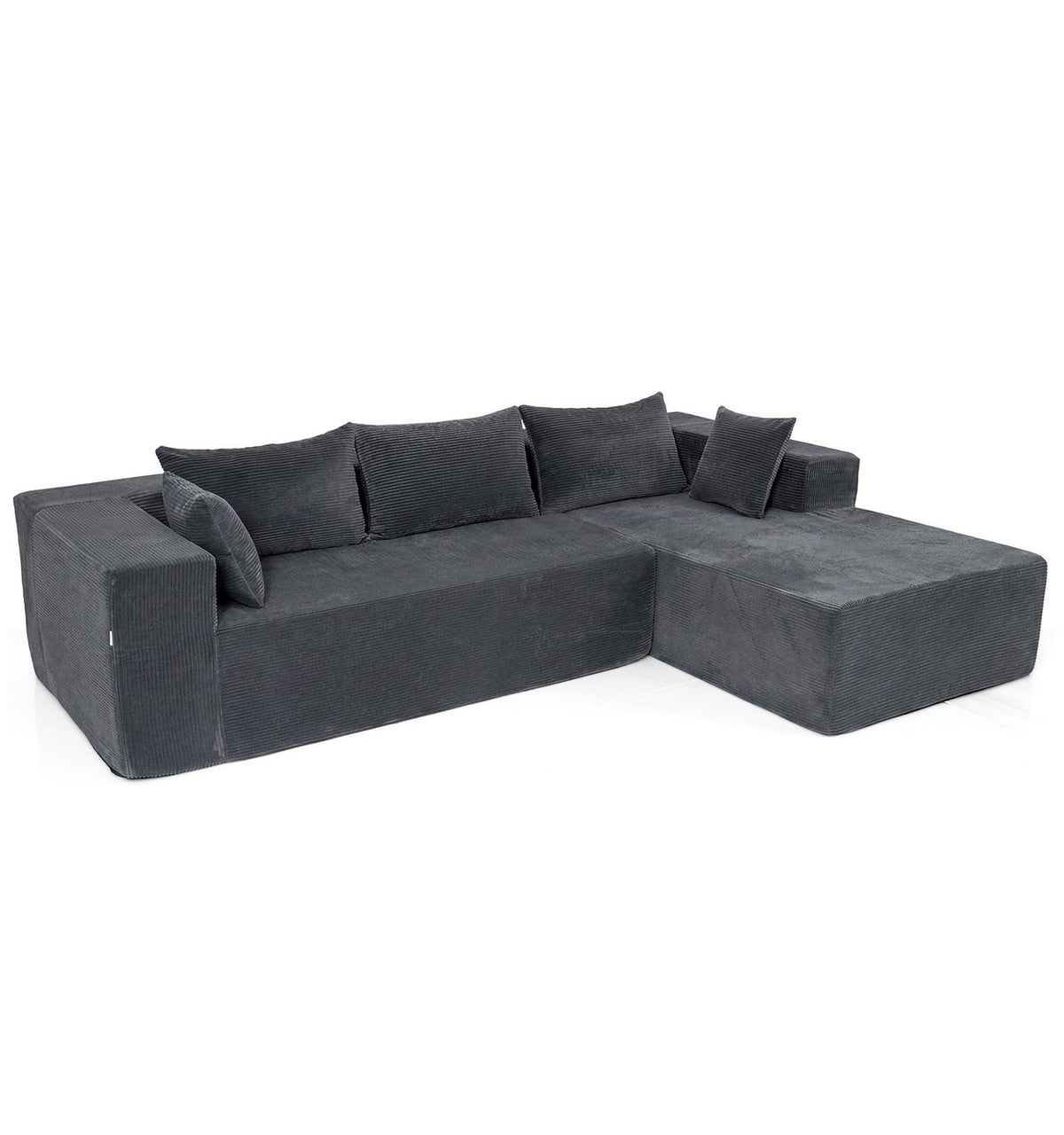 Modulares Cord Ecksofa in Grau von vorne