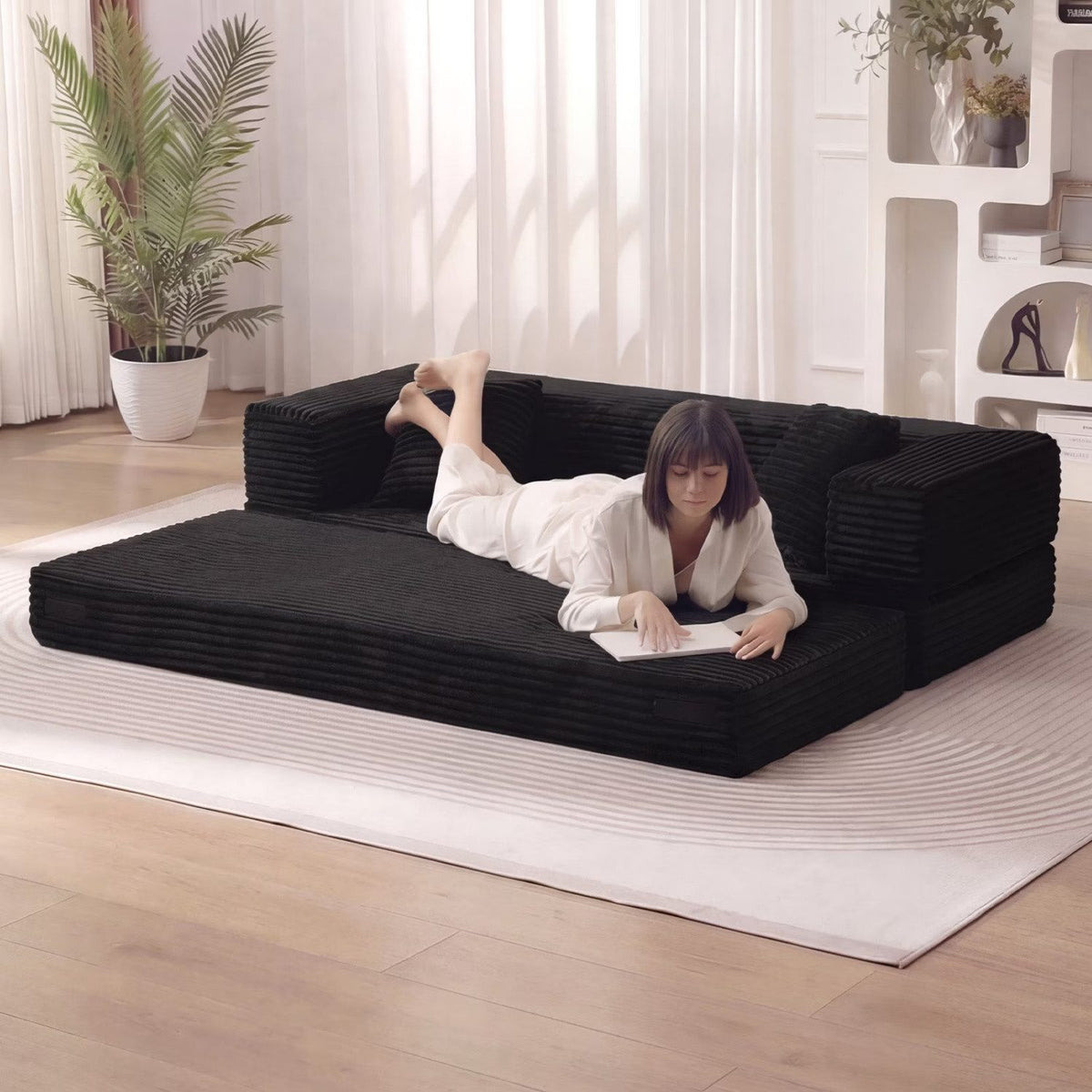 Cord Schlafsofa in Weiß im Wohnzimmer