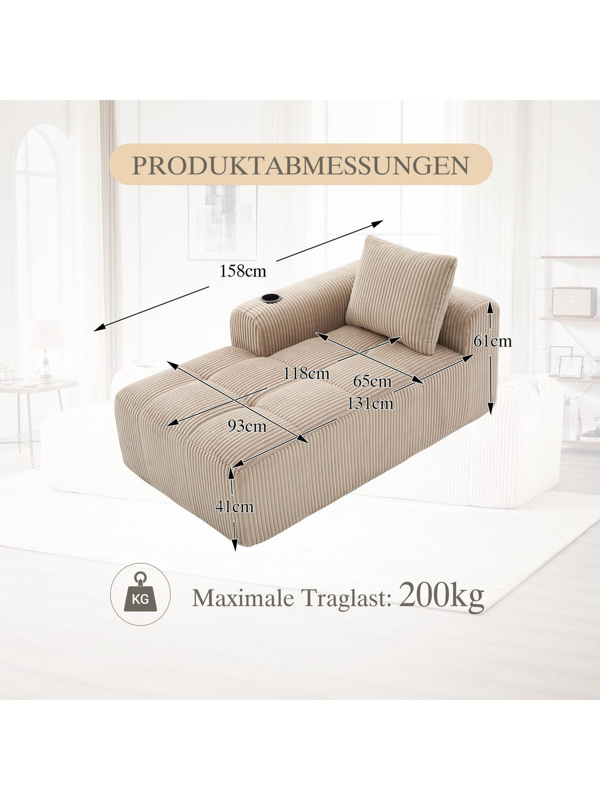 Rückenkissen und Sitzfläche des Cord Kompaktsofas