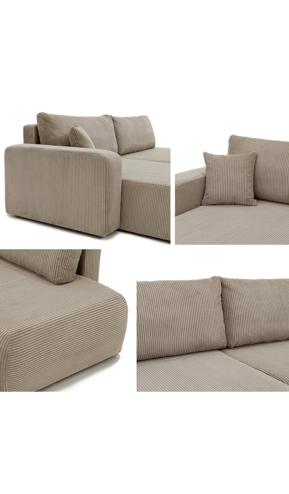 Cord Ecksofa PIANO O mit ausgezogener Liegefläche