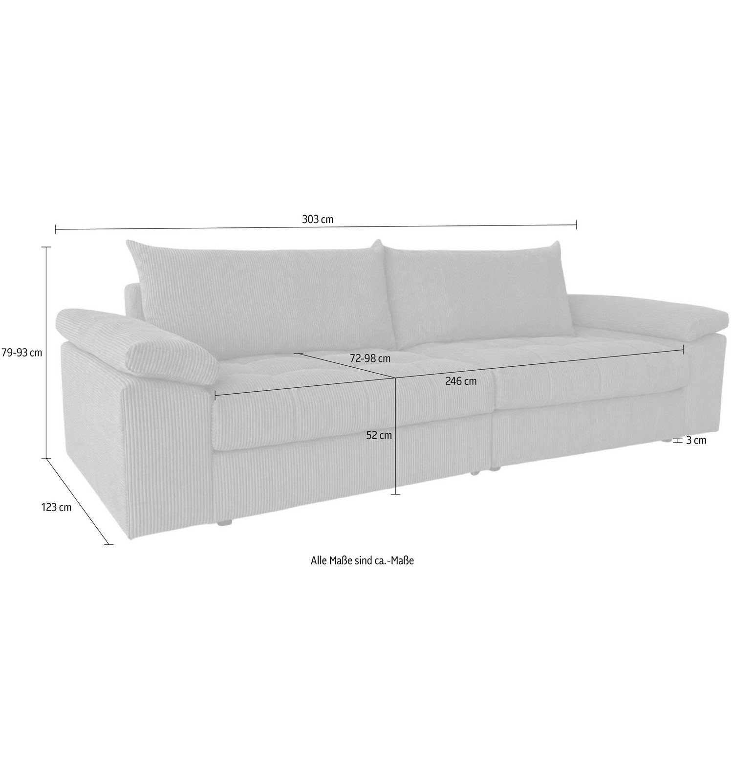 Big Sofa aus Cord in Creme im Wohnzimmer