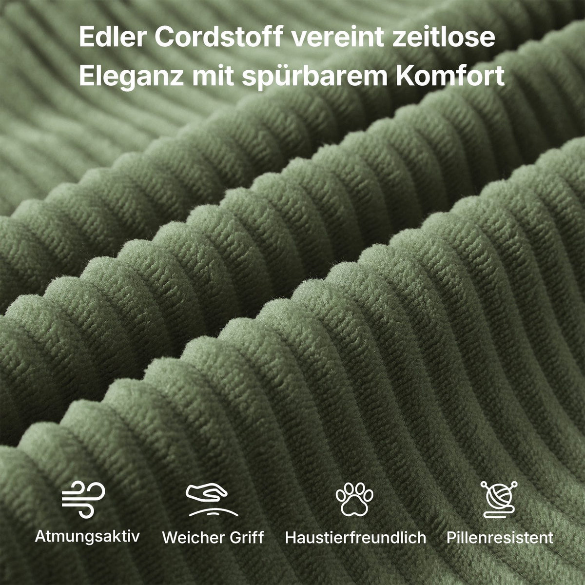 Cord Schlafsofa in Grün mit Kissen