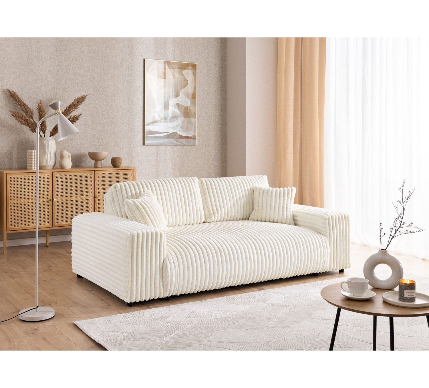 Cord Sofa MOLLIS in Hellbeige von vorne