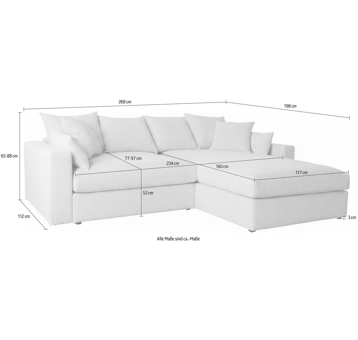 Sitzfläche und Armlehne des Cord Ecksofas COSY LOUNGE