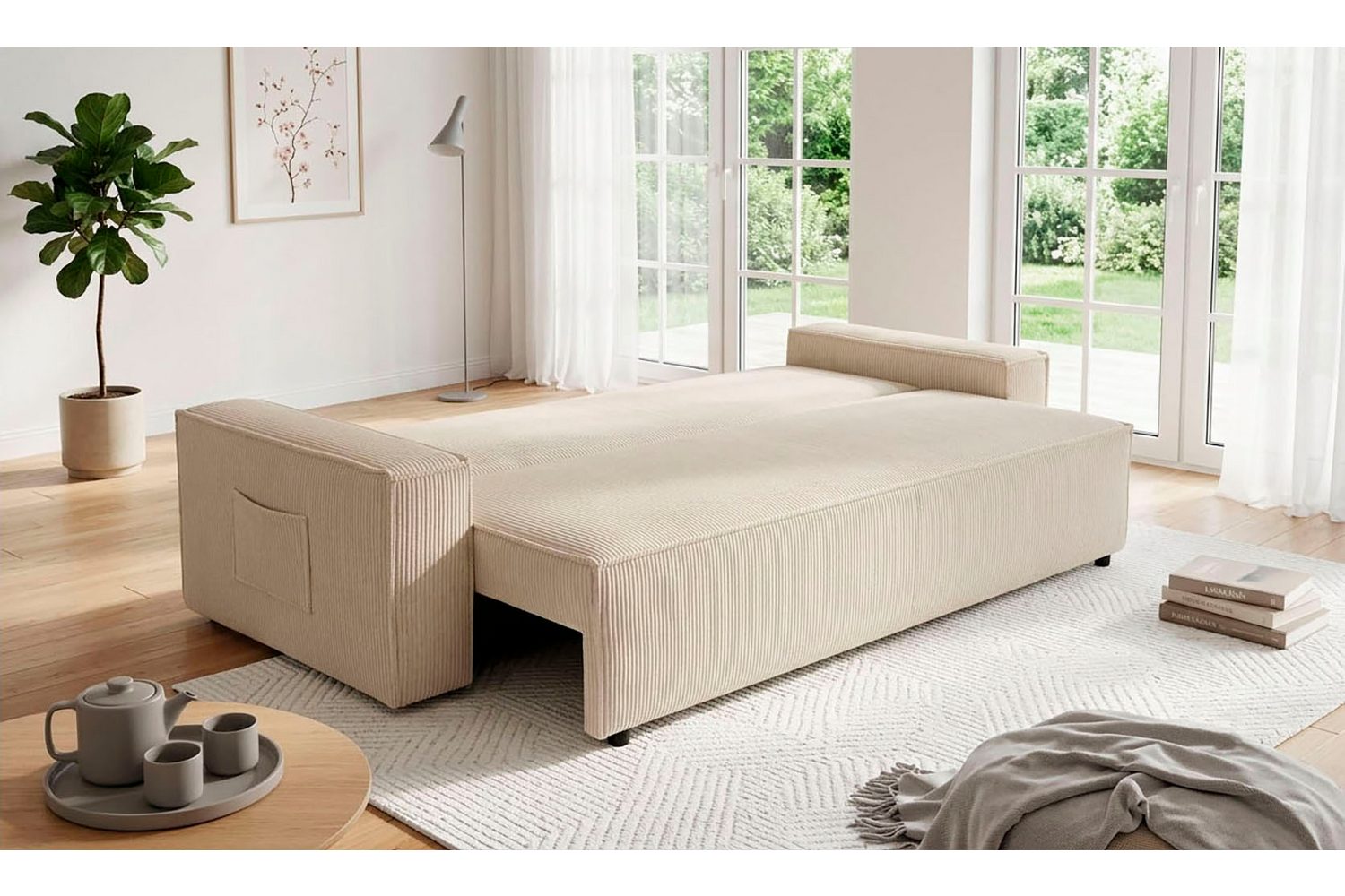 Cord Schlafsofa CASSI in Creme von vorne