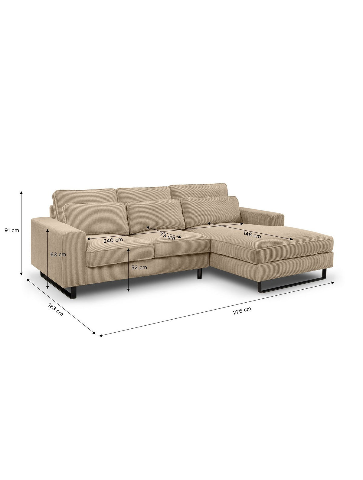 Cord Ecksofa BOLIVIA in Beige Seitenansicht