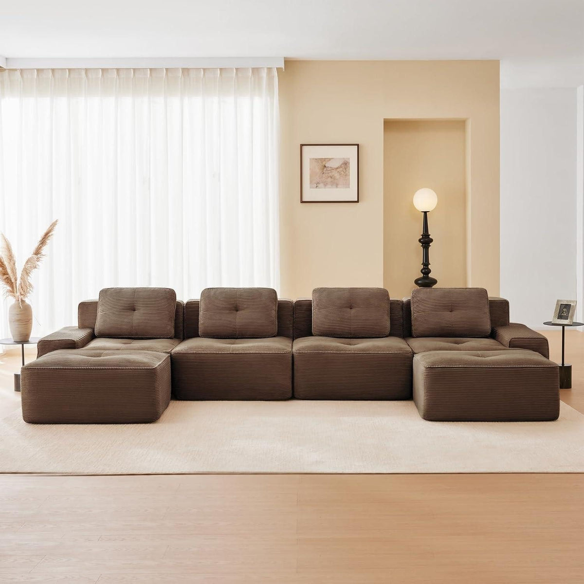 Braune Cord Wohnlandschaft mit zwei Hockern