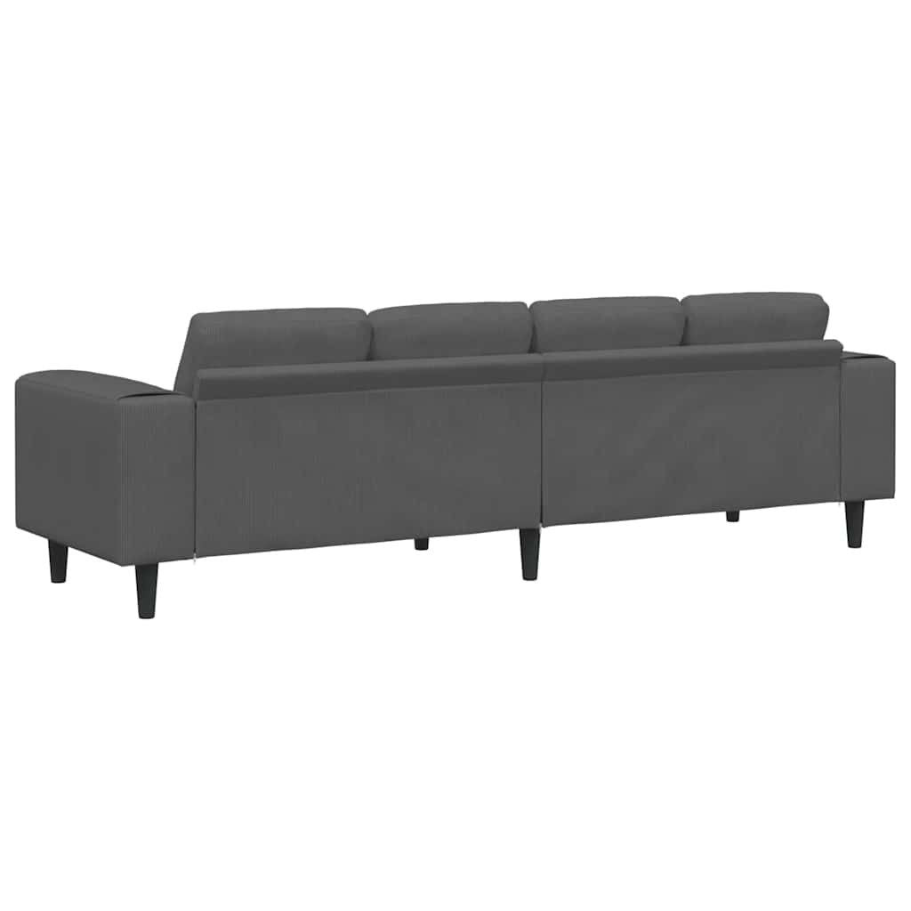 Quadratische Armlehne des Cord Sofas in Dunkelgrau