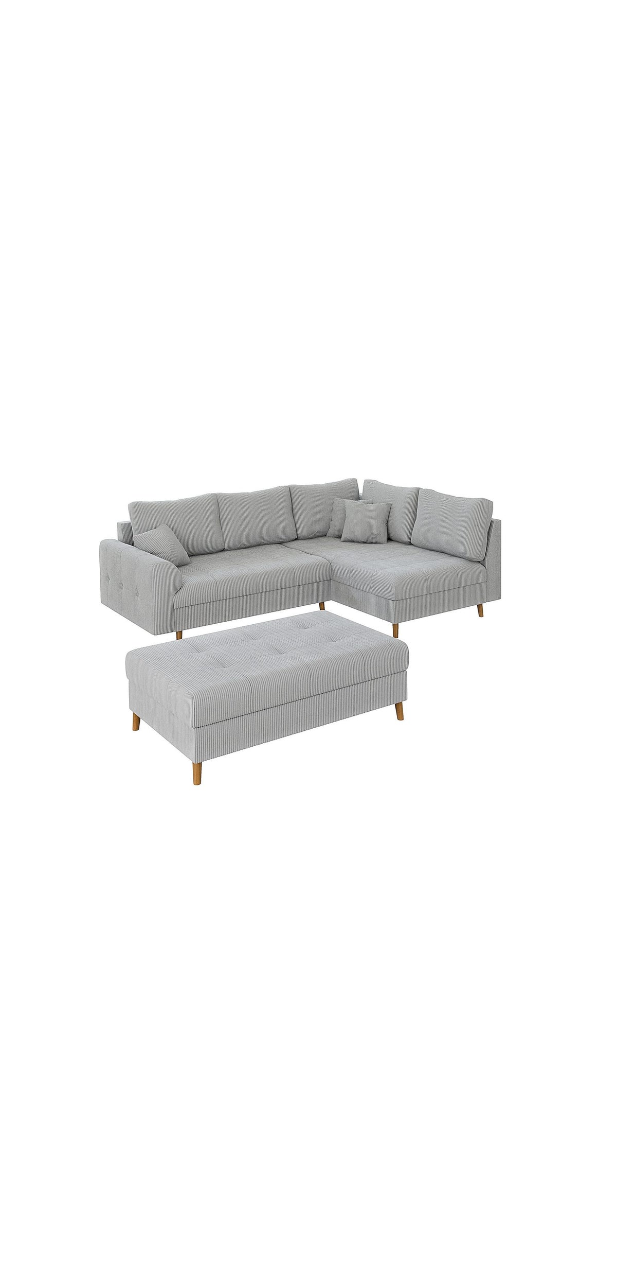 Cord Ecksofa ZARA in Hellgrau mit Hocker