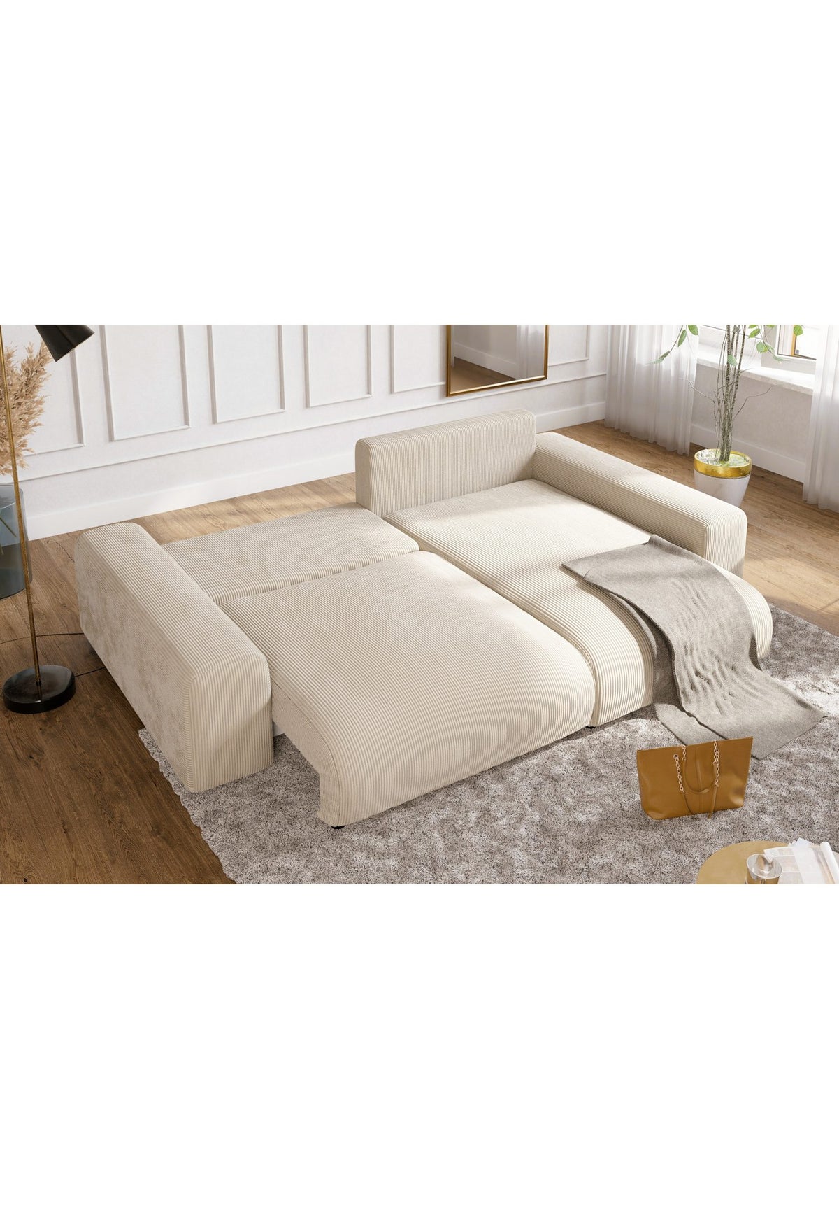 Detailaufnahme des Cordstoffs in Beige