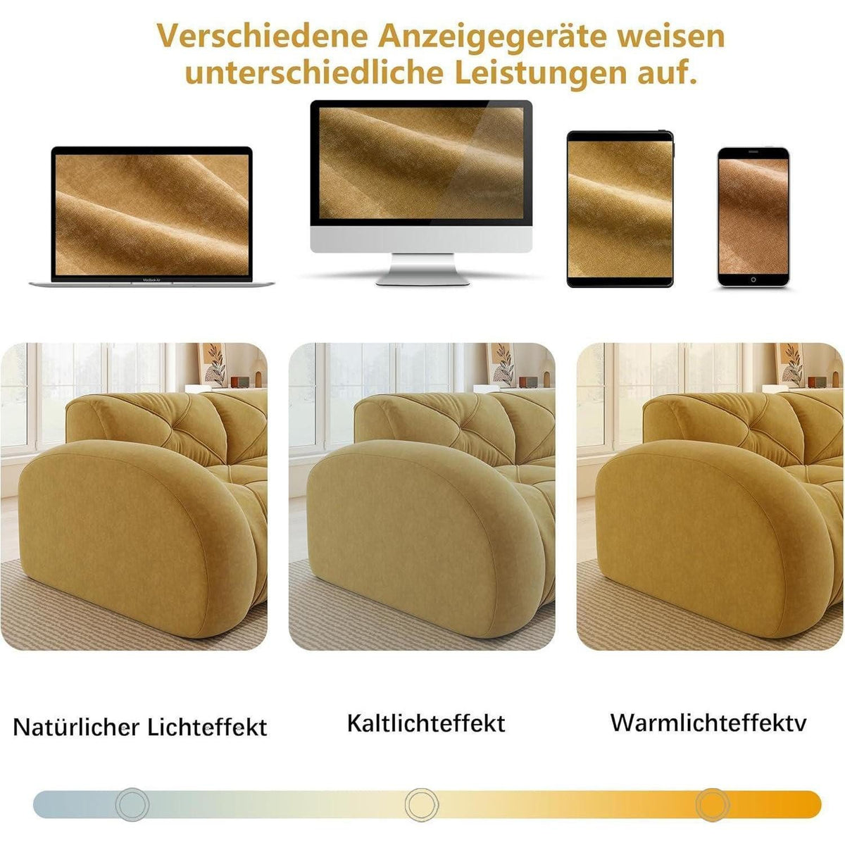 Seitenansicht der gelben Cord Wohnlandschaft in L-Form