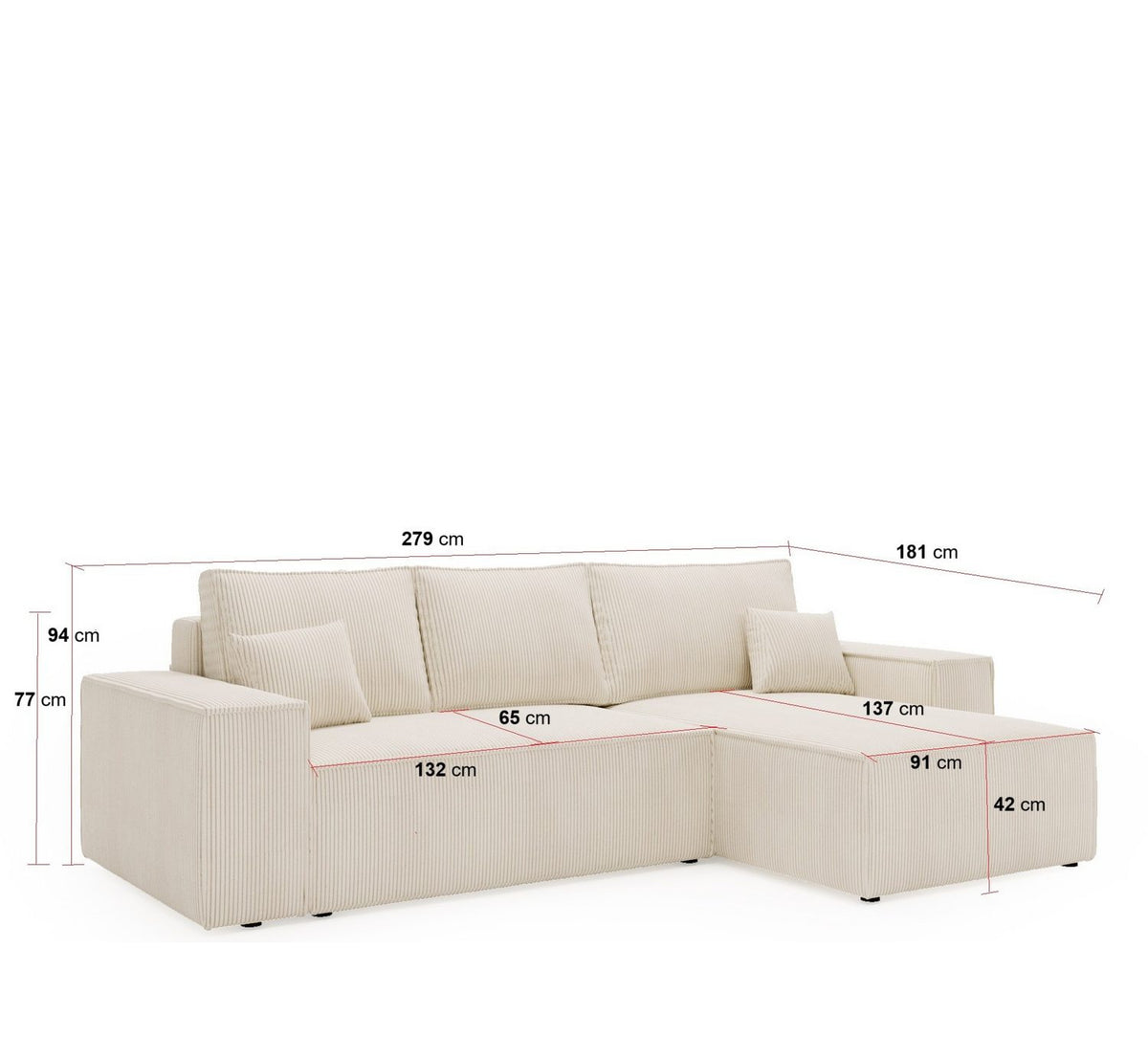 Cord Ecksofa OLIMPIA L von der Seite