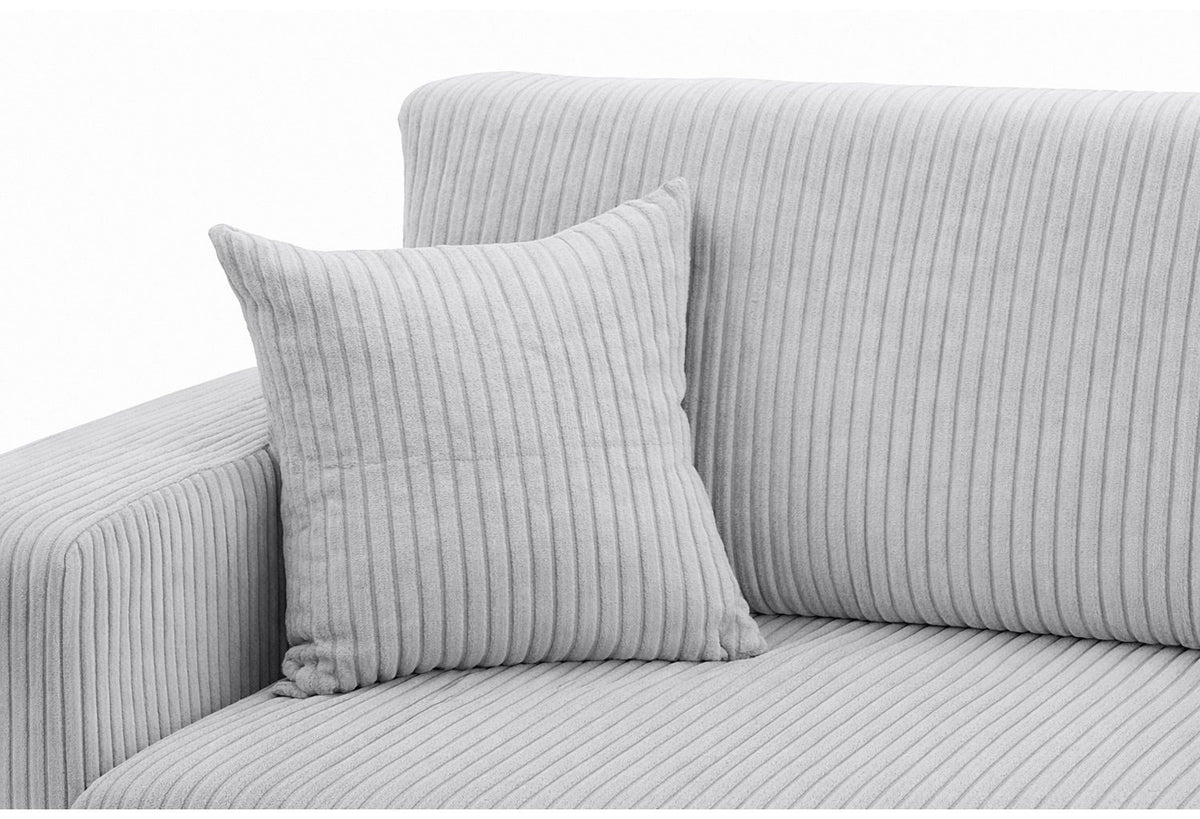Seitenansicht des Cord Ecksofas ROUND ONE XL mit Ottomane rechts