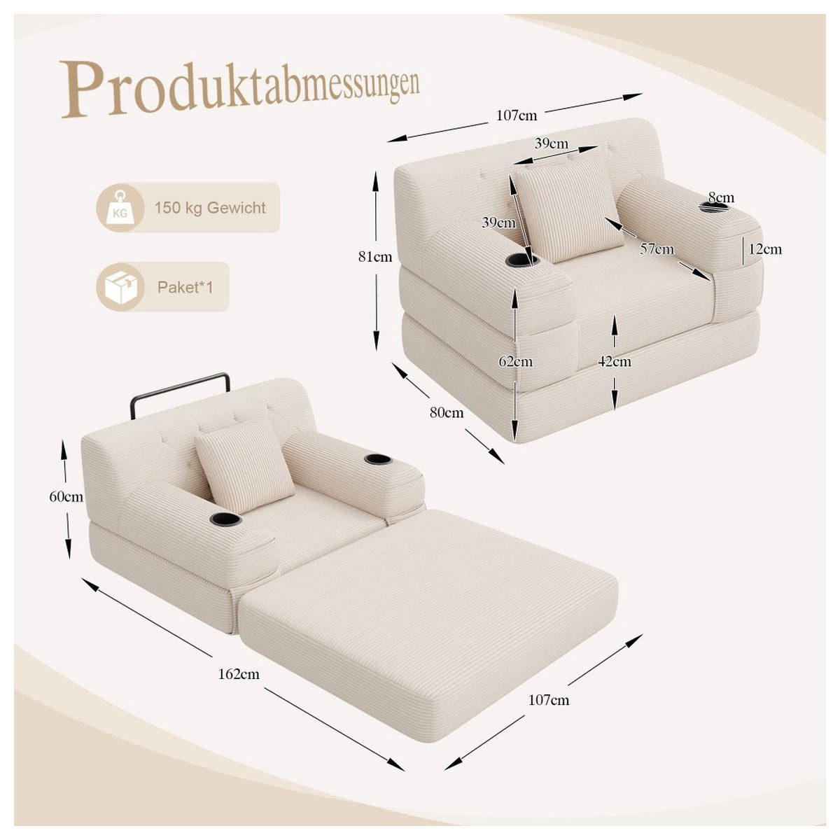 Cord Schlafsofa SIKAINI in Beige im Wohnraum