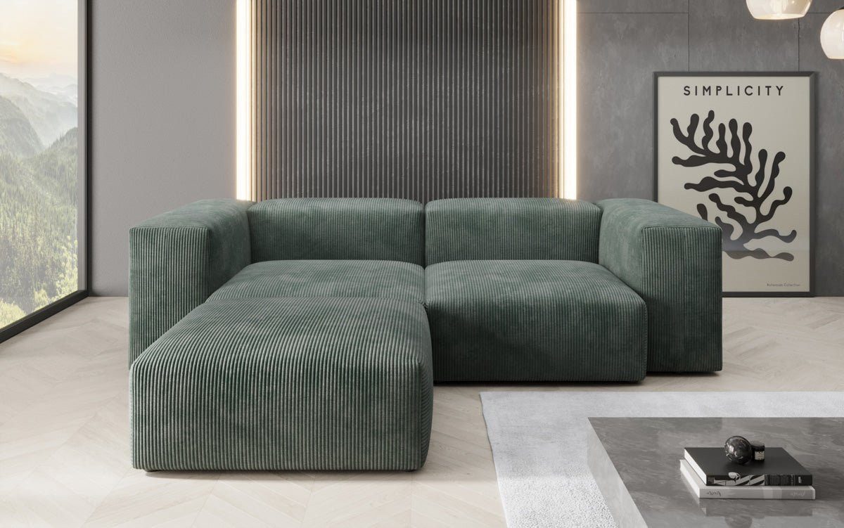 Cord Ecksofa SNUG L MINI in Grün von der Seite