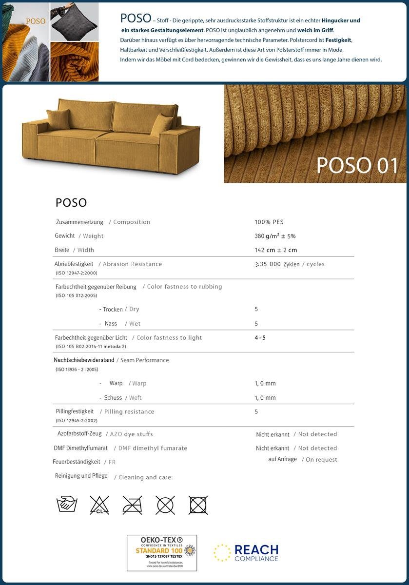 Maßangaben des Cord Schlafsofas Dave