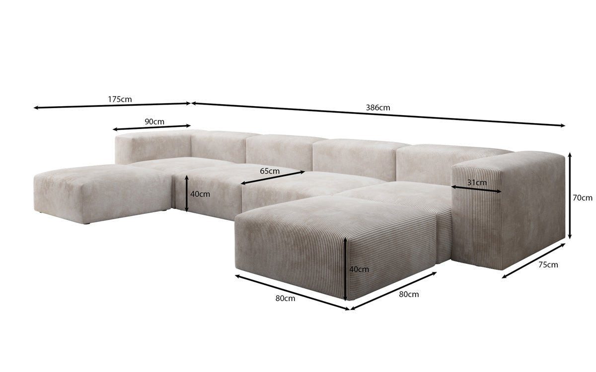 Cord Wohnlandschaft SNUG U in Schwarz Detailansicht des Cordbezugs