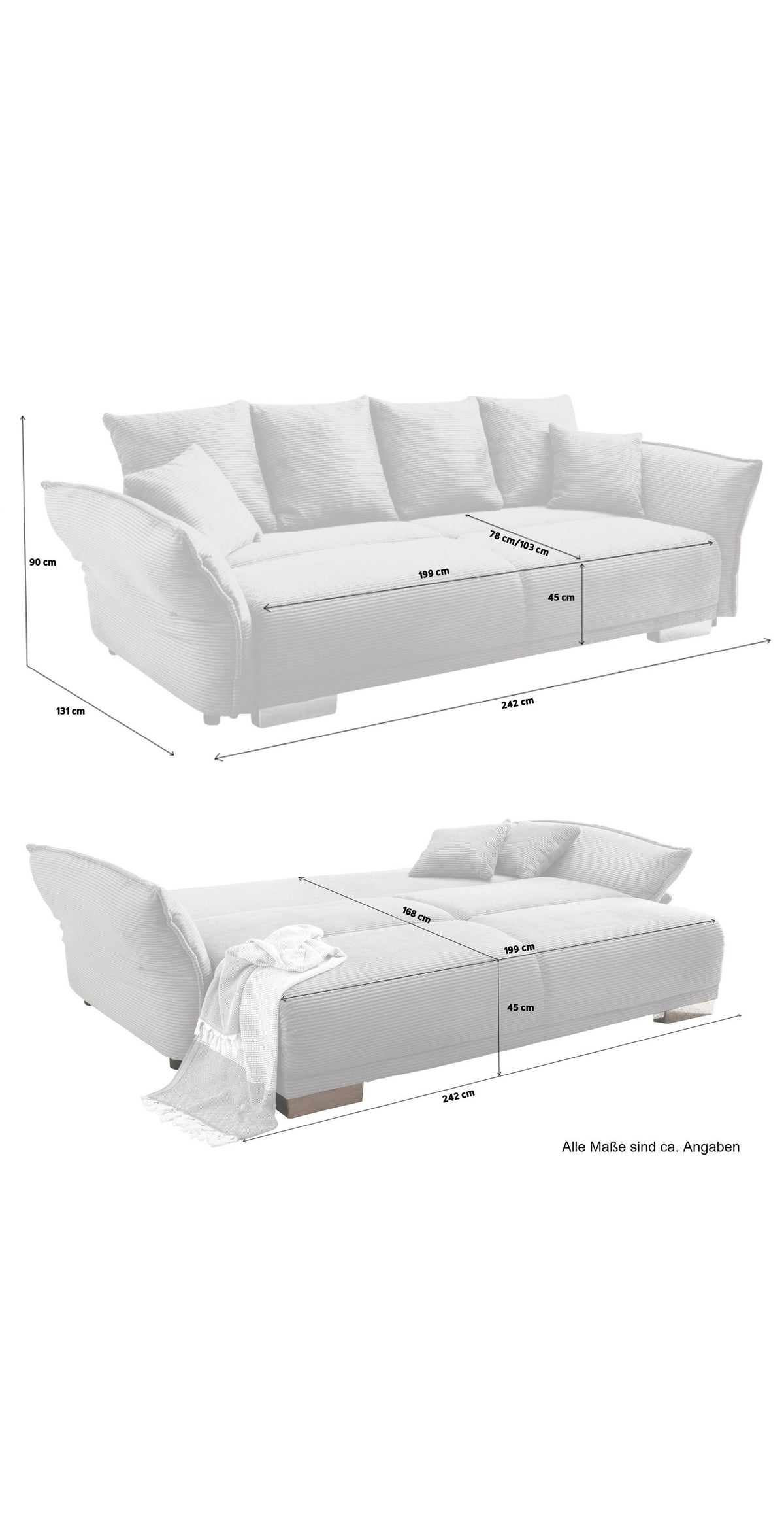 Big Sofa 17214 mit Rückenkissen und Zierkissen