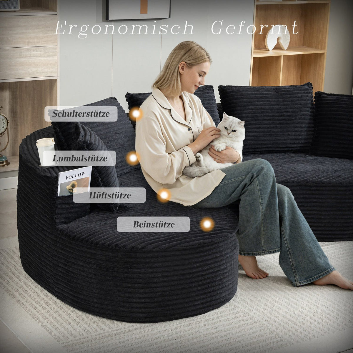 Stautasche an der Seite des Cord Ecksofas ODIKALO