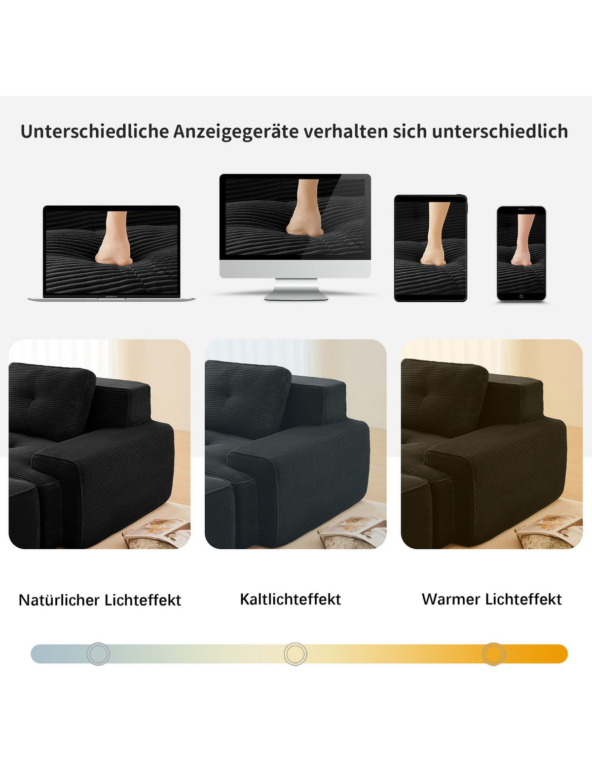Modulares Cord Schlafsofa in Schwarz im Wohnraum