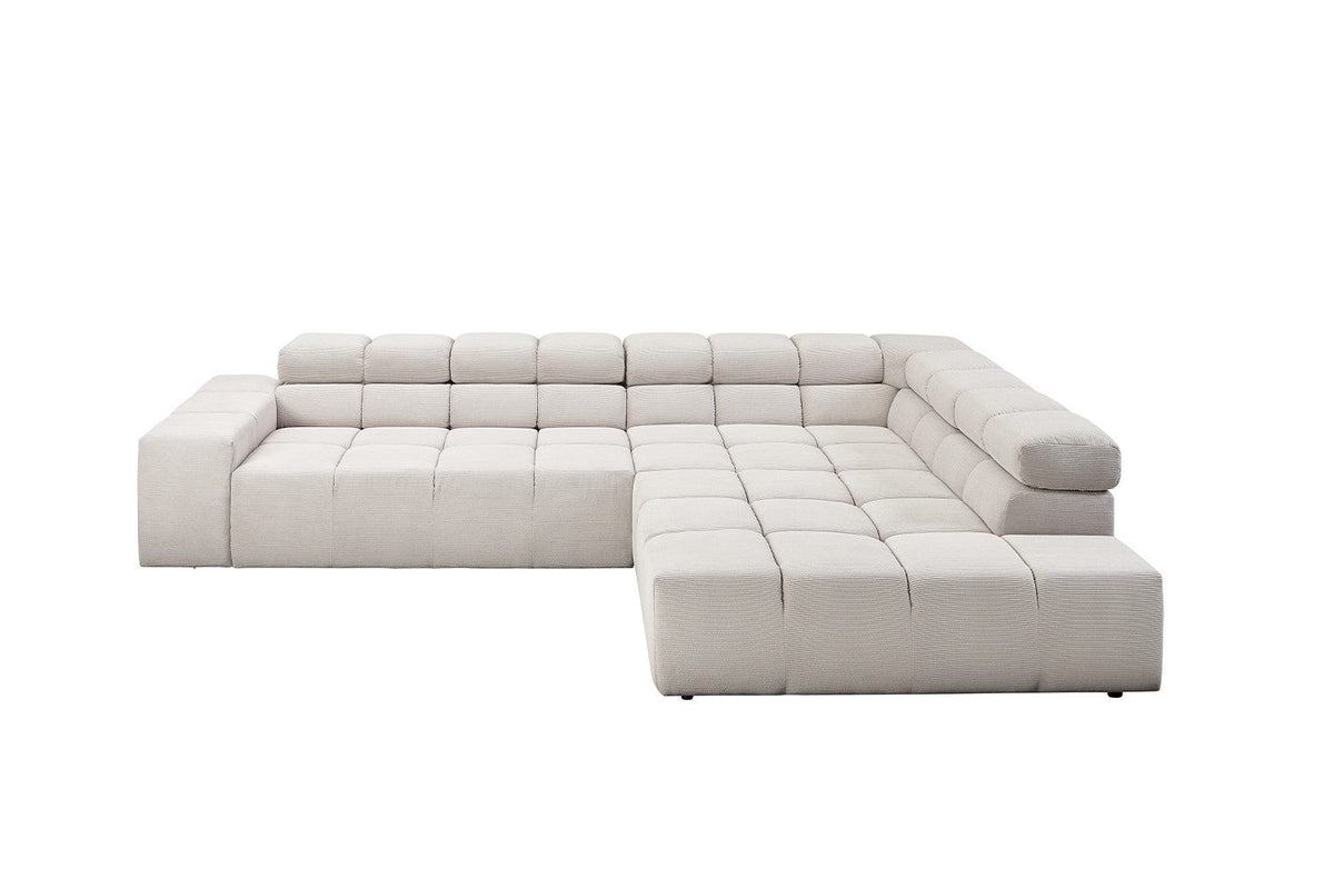 Cord Ecksofa NEVADA in Silber im Wohnzimmer aufgestellt