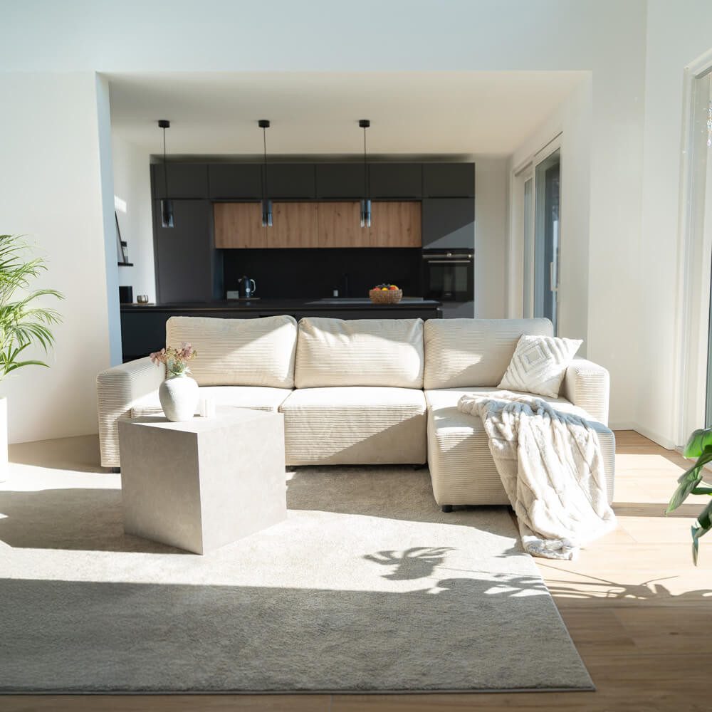 Cord Schlafsofa VINA L in Beige von vorne