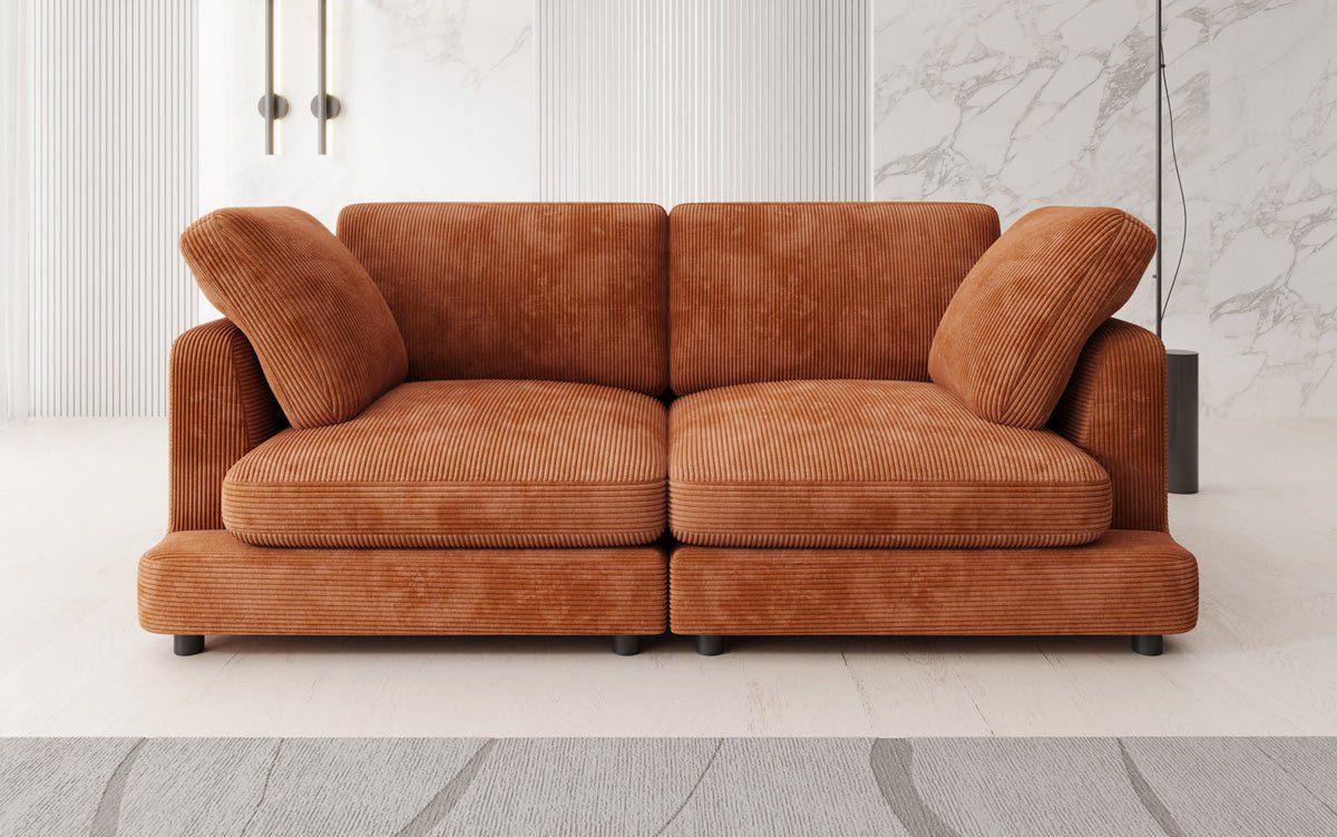 THALESSA Cord Sofa 2-Sitzer in Orange seitliche Ansicht