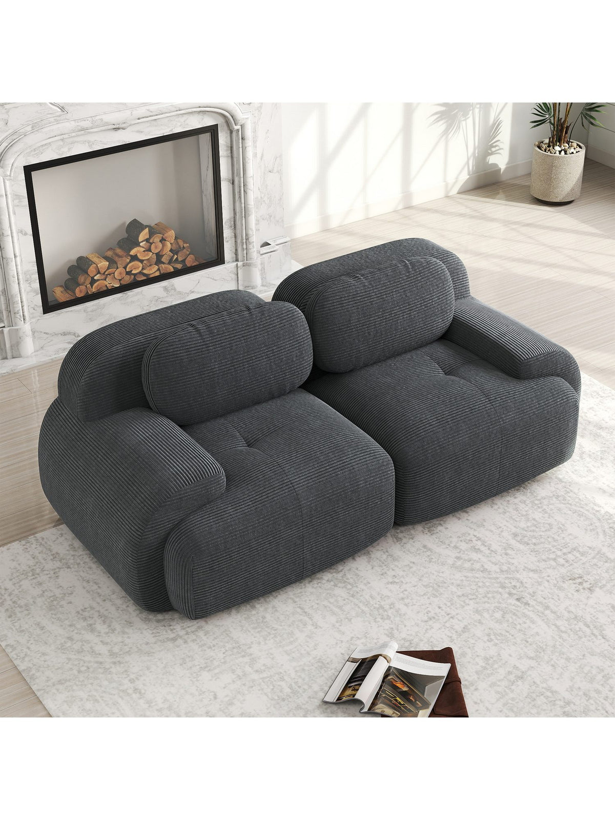 Modulares Cord Sofa in Grau von vorne