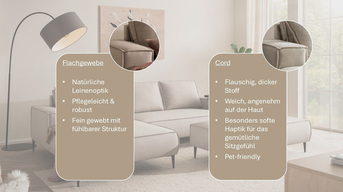 Seitenansicht des Cord Ecksofas TVINNU