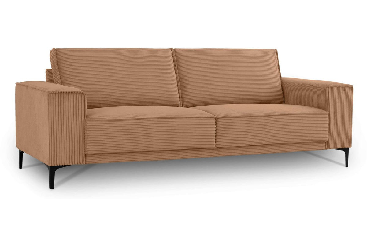 Cord Sofa OLAND in Hellbraun im Wohnzimmer gestellt