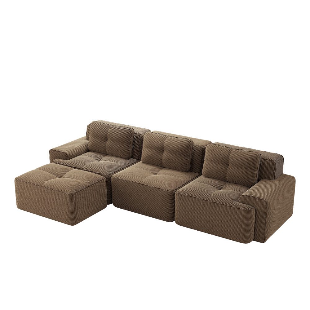 Hocker und Armlehne des Cord Ecksofas CLOUD in Braun