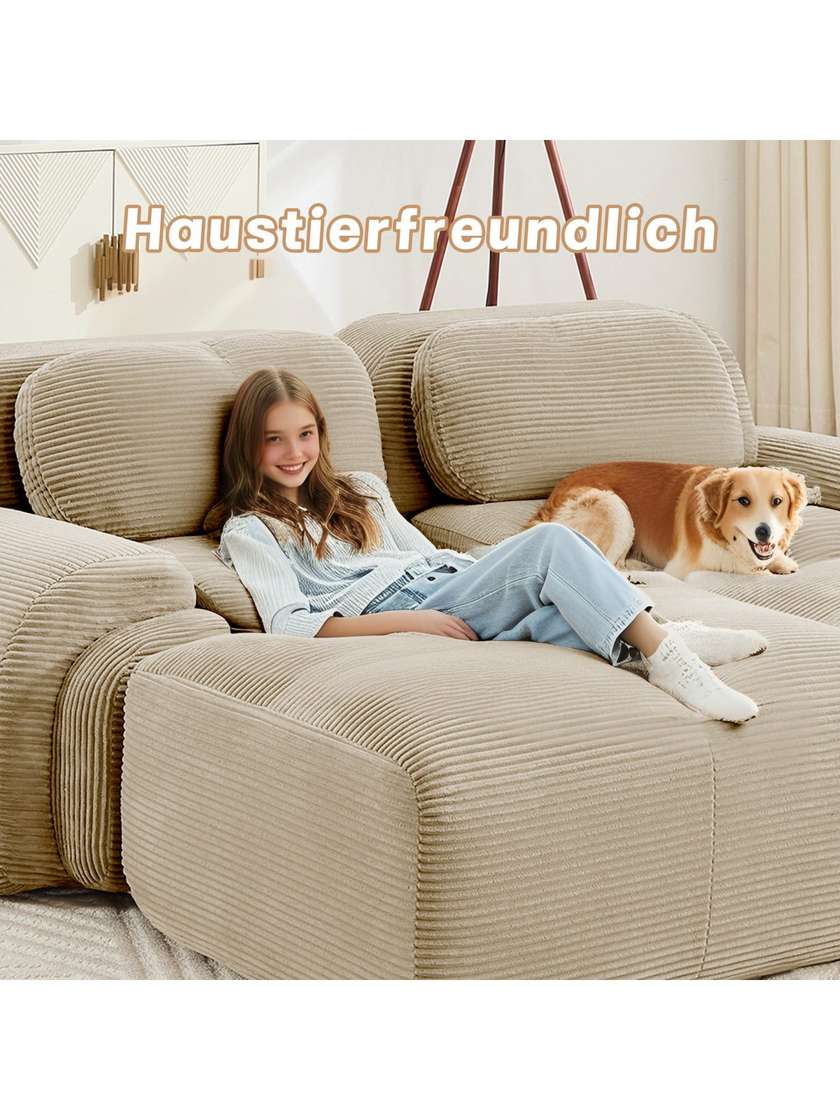 Einzelne Module des rahmenlosen U-Sofas in Beige