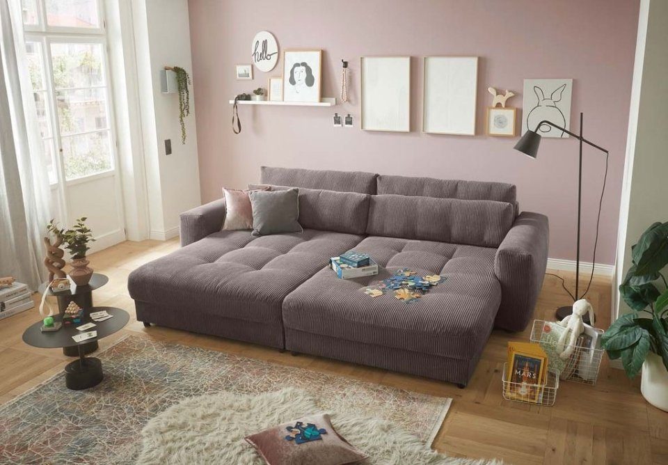 Cord Big Sofa BARURA in Mocca seitliche Ansicht