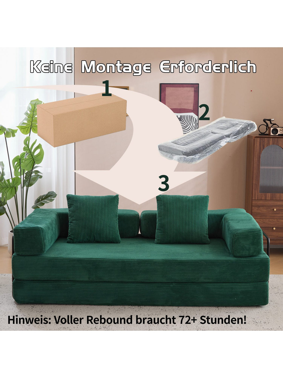 Kissen und Armlehnen des Cord Schlafsofas LEAWIN